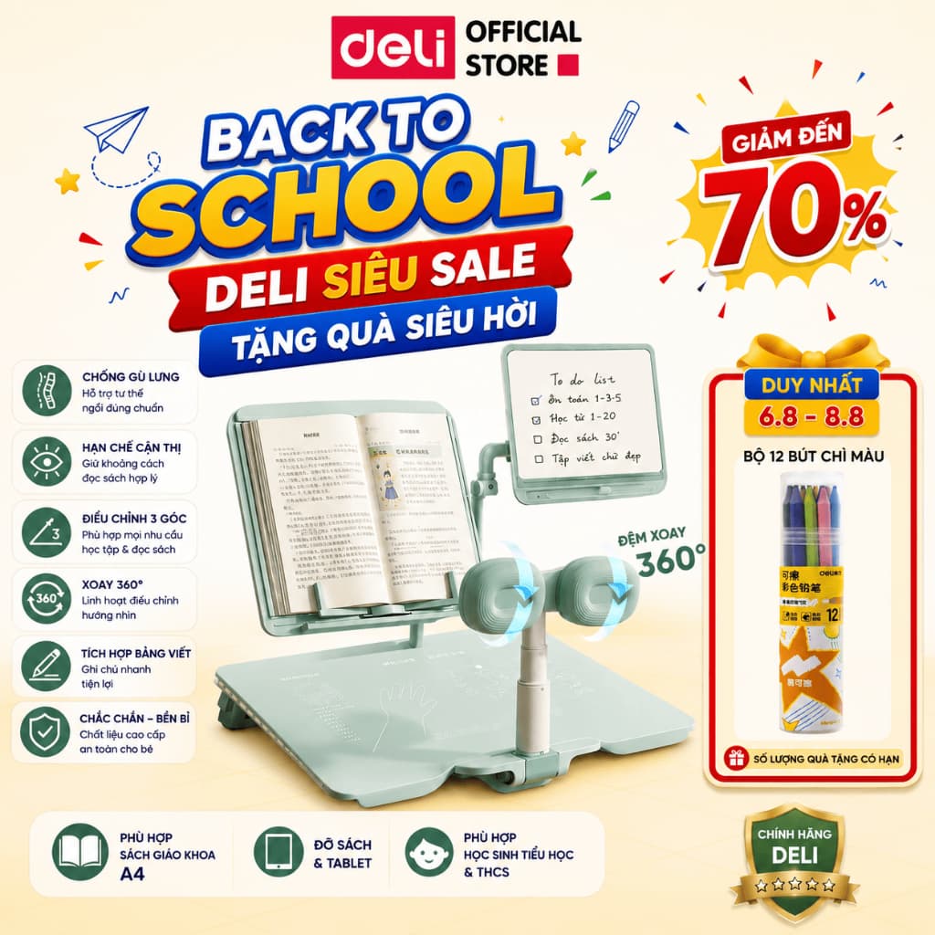 [SVIP] [[TẶNG 12 MÀU] Bàn Học Thông Minh Deli Bàn Học Chống Gù Được Giáo Viên Khuyên Dùng 3 Chế Độ 9/12/15° Điều Chỉnh
