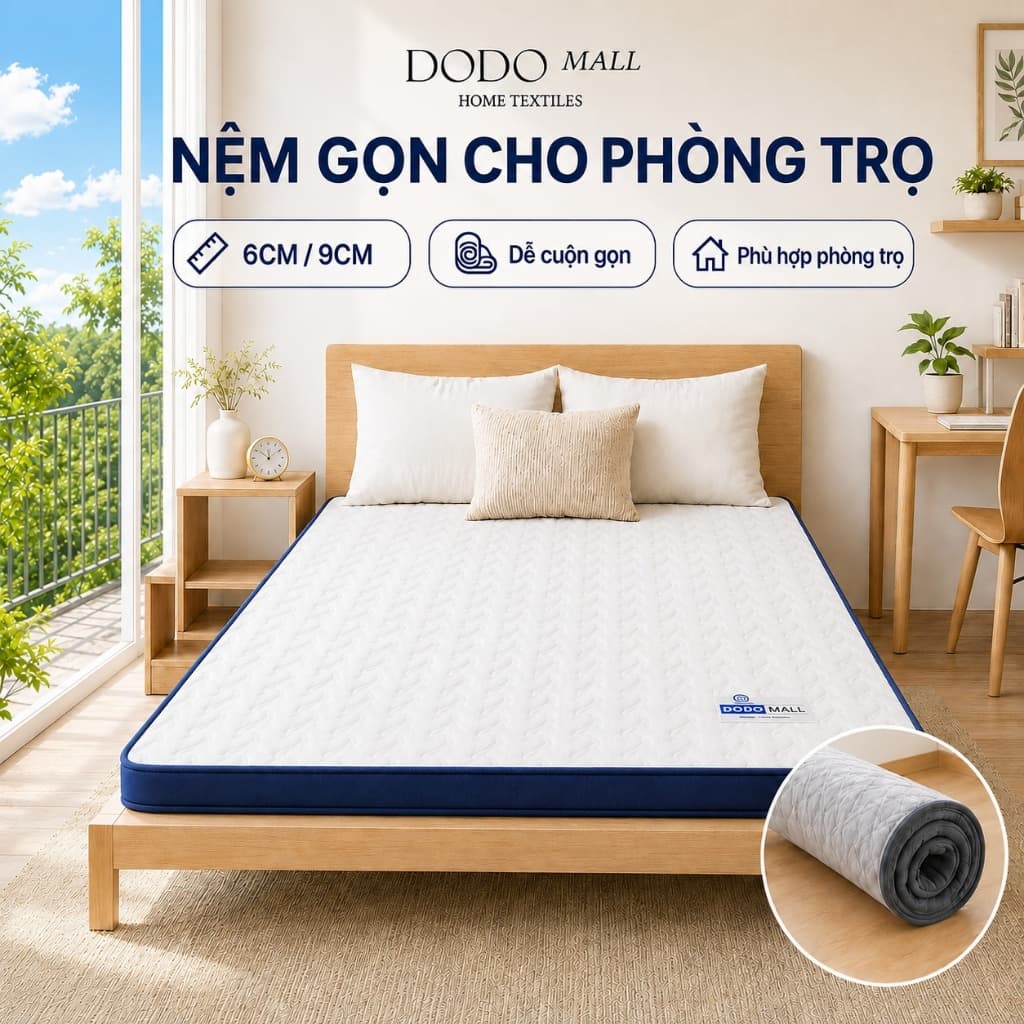 DODO Nệm Cao Su Non 6cm/9cm nệm 1m2 x 2m Gấp Gọn Dễ Cất Chống,Hỗ Trợ Lưng Cho Phòng Trọ Gia Đình COD
