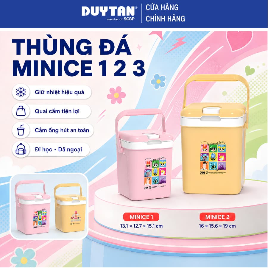 Thùng đá Minice 1 2.1 3L DUY TÂN nhựa PP, PU giữ nhiệt, bình giữ nhiệt mini quai xách, giải khát