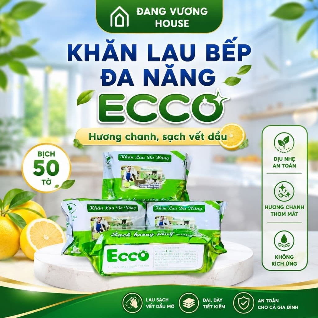 Khăn Ướt Lau Bếp Đa Năng ECCO Kháng Khuẩn, Khử Mùi Hôi Kích Thước 25×32( 800gr)