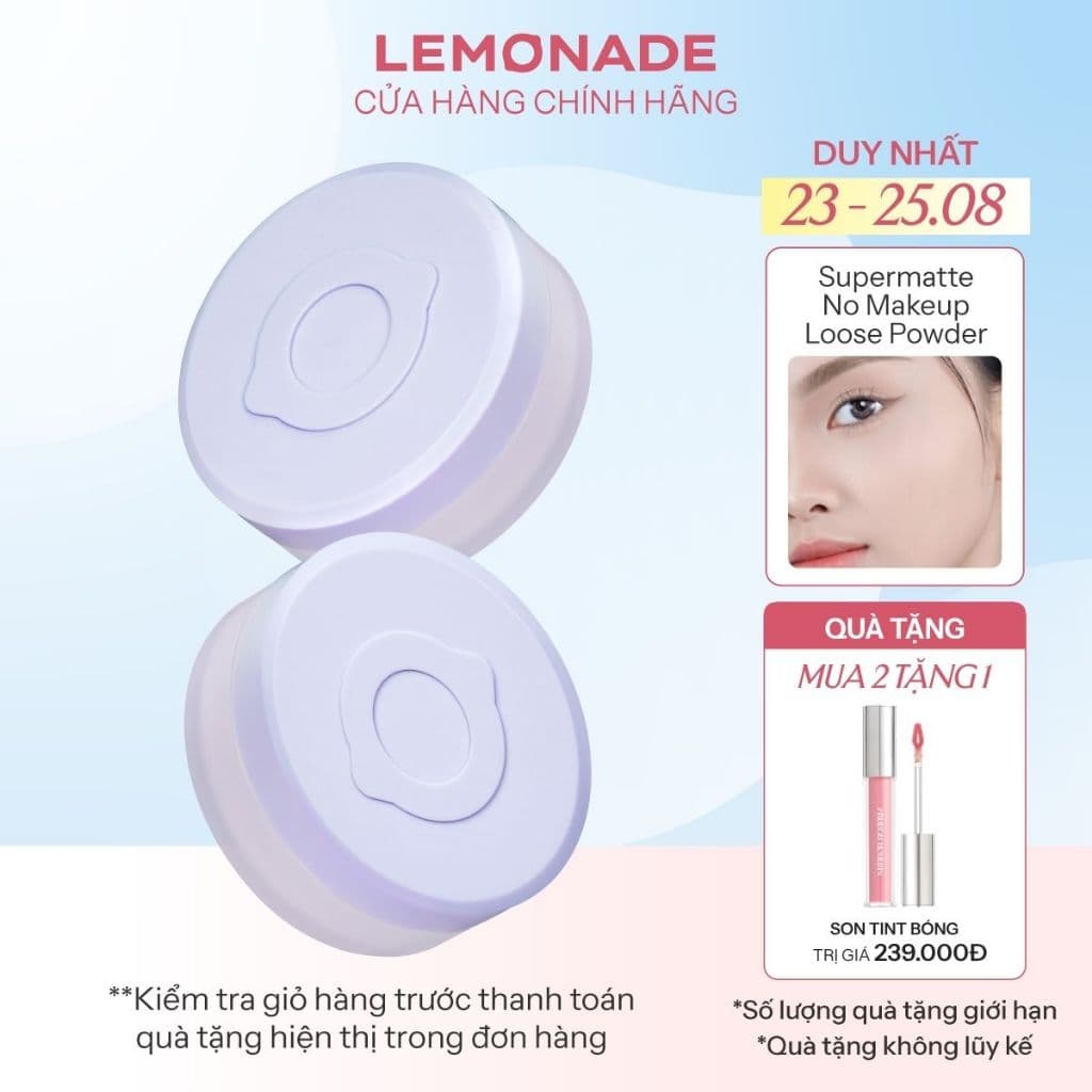Phấn phủ mỏng nhẹ kiềm dầu thuần chay chống nắng Lemonade Supermatte NoMakeup Loose Powder 9g