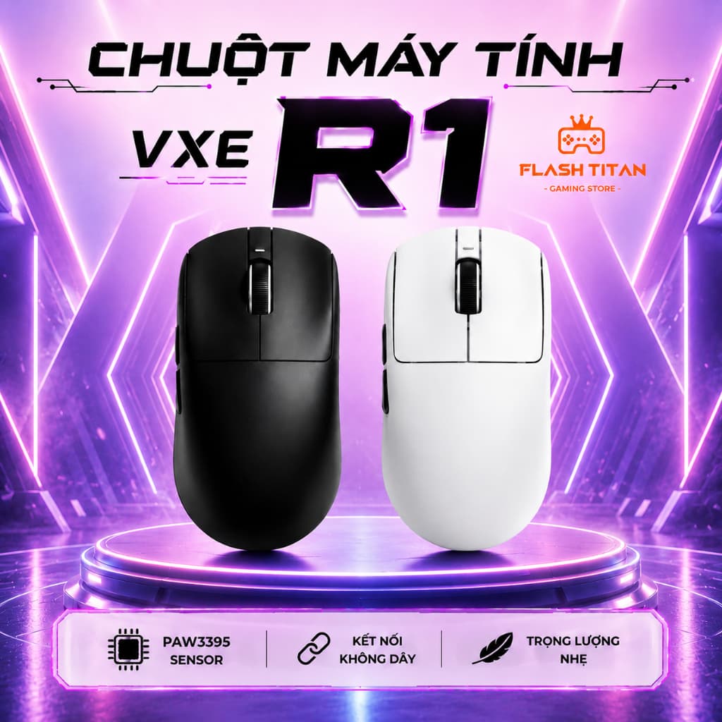 Chuột không dây VXE R1 SE - R1 SE Plus -3 chế độ kết nối - Chuột gaming giá rẻ dùng cho PC, laptop