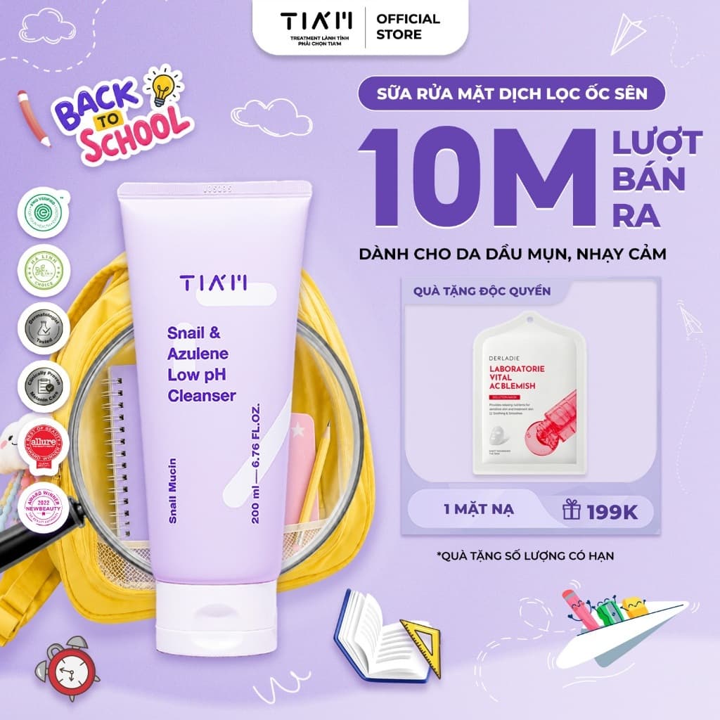 Sữa Rửa Mặt Dịch Lọc Ốc Sên Làm Dịu Và Phục Hồi Dành Cho Da Nhạy Cảm TIA’M Snail & Azulene LowpH Cleanser
