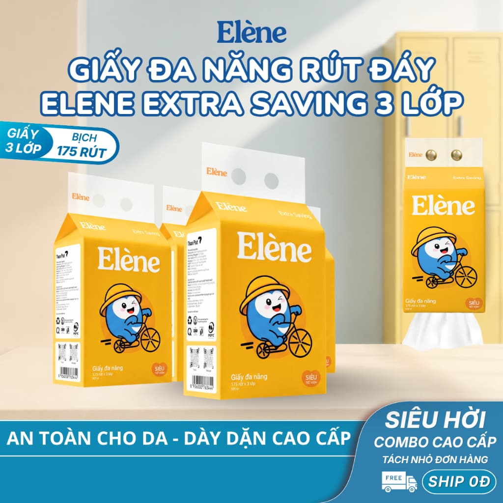 [HOẢ TỐC] COMBO 5 BỊCH Giấy Đa Năng Rút Đáy 3 Lớp Elene Extra Saving – Tiện Lợi, Dai Bền, Tiết Kiệm