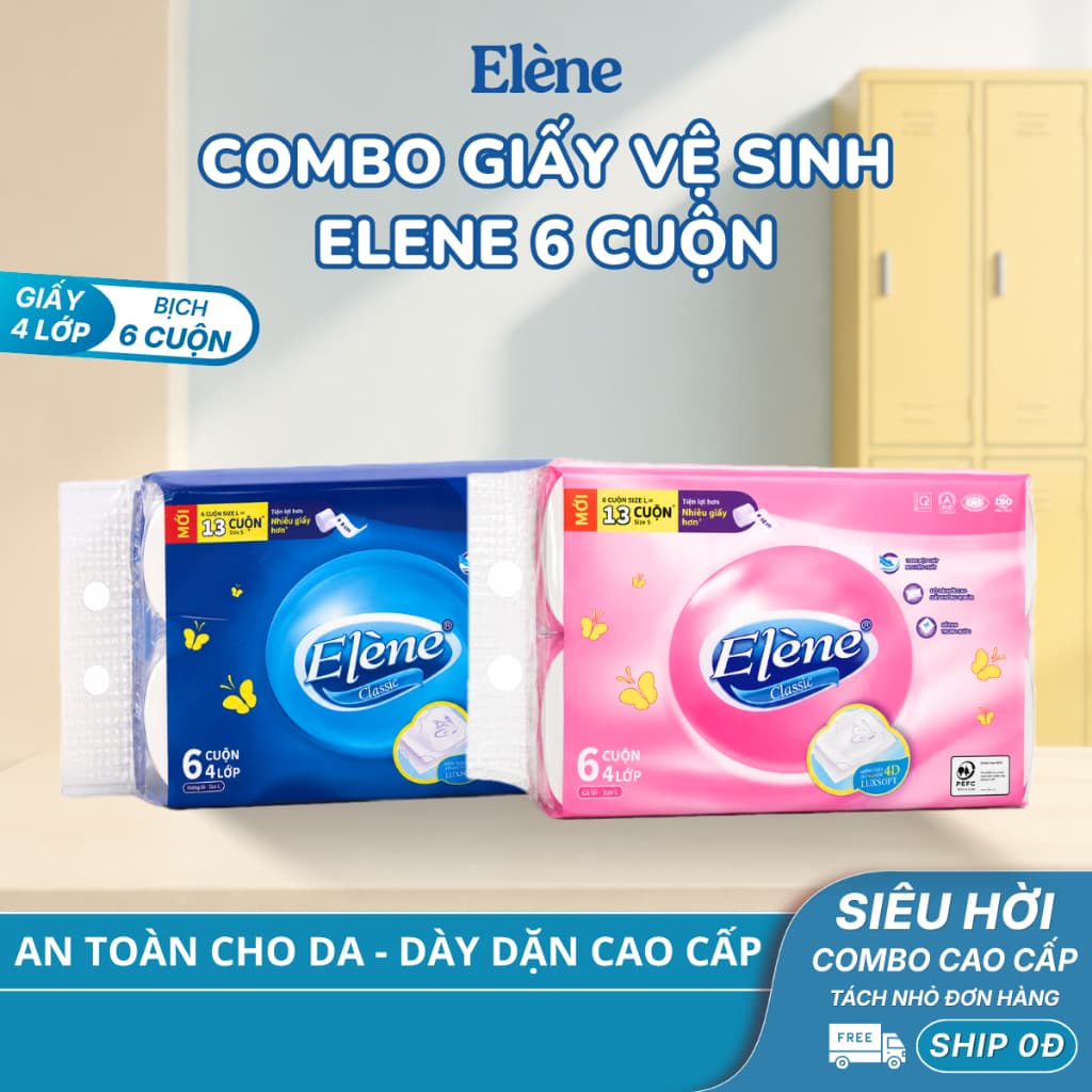 Giấy Vệ Sinh Elene Cao Cấp 4 Lớp 6 Cuộn (Có Lõi/Không Lõi) An Toàn, Mềm Mại, Tiết Kiệm Cho Gia Đình