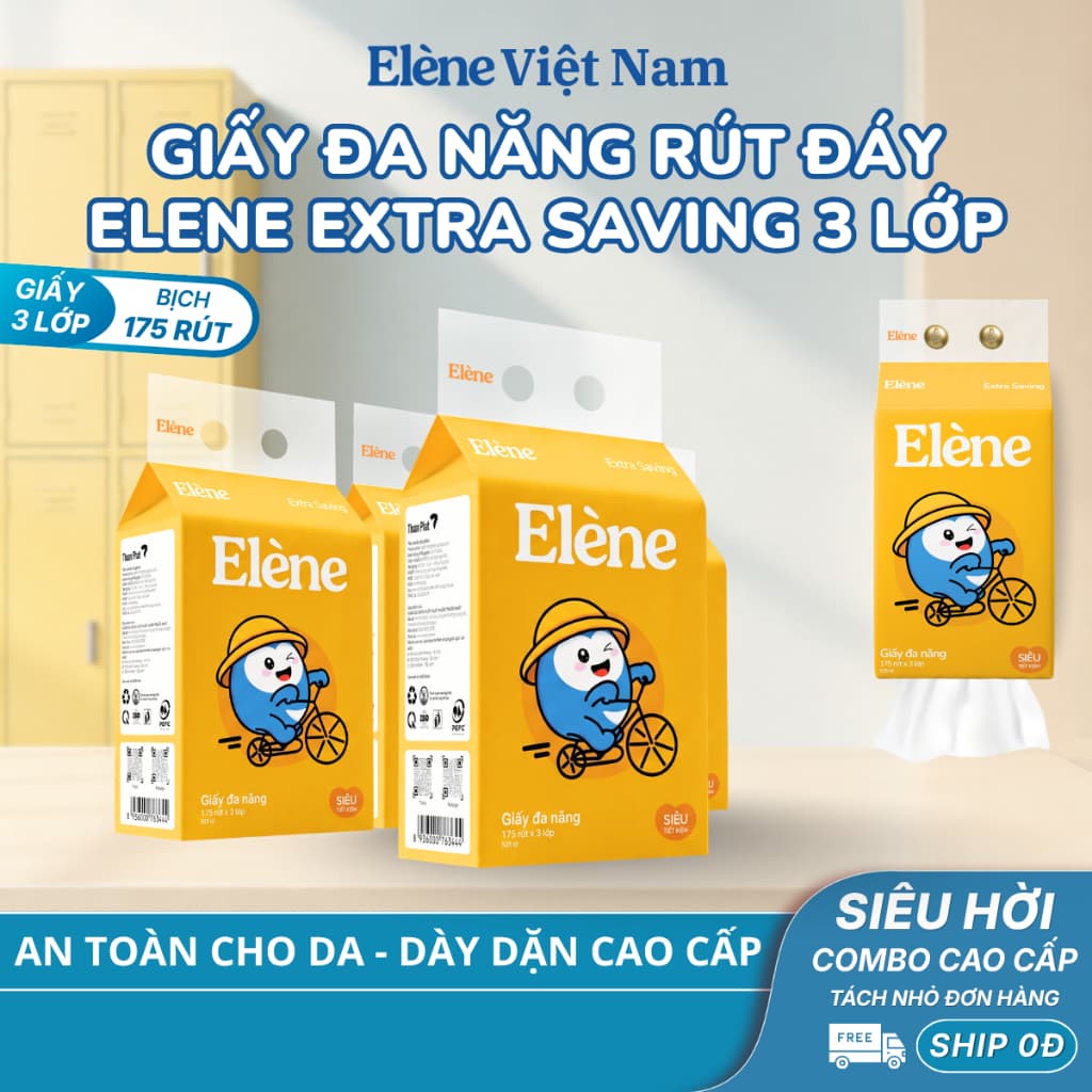 COMBO 5 BỊCH Giấy Đa Năng Extra Saving Elène Rút Đáy 3 Lớp   – Tiện Lợi, Tiết Kiệm