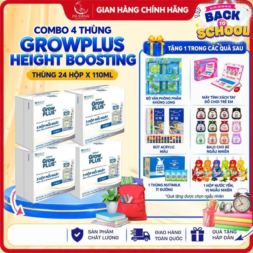 [Kèm Quà ] Combo 4 Thùng Growplus Height Boosting Grow Bạc Thùng 24*110ml - Hỗ Trợ Tăng Chiều Cao Cho Bé