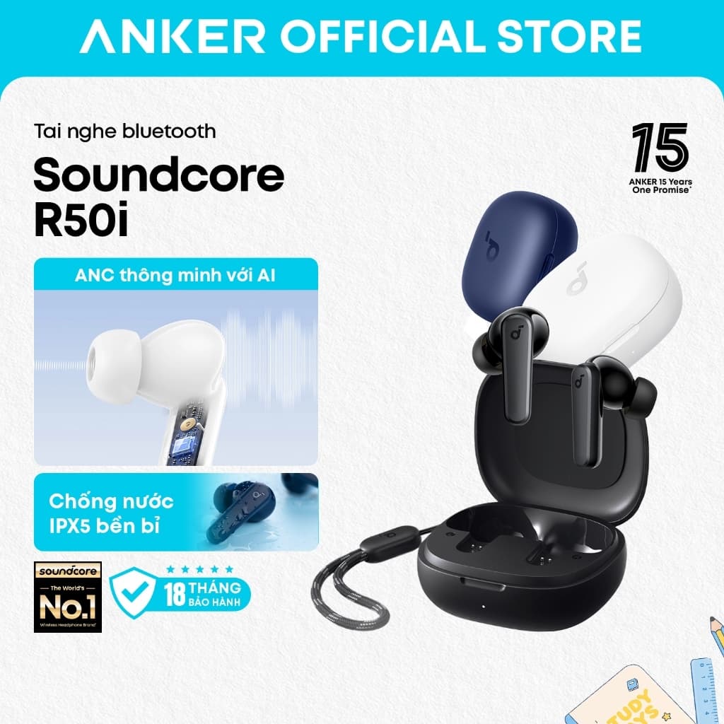 Tai nghe bluetooth soundcore R50i, thời lượng phát tới 30H, nghe gọi rõ ràng và âm trầm cao, chống nước IPX5