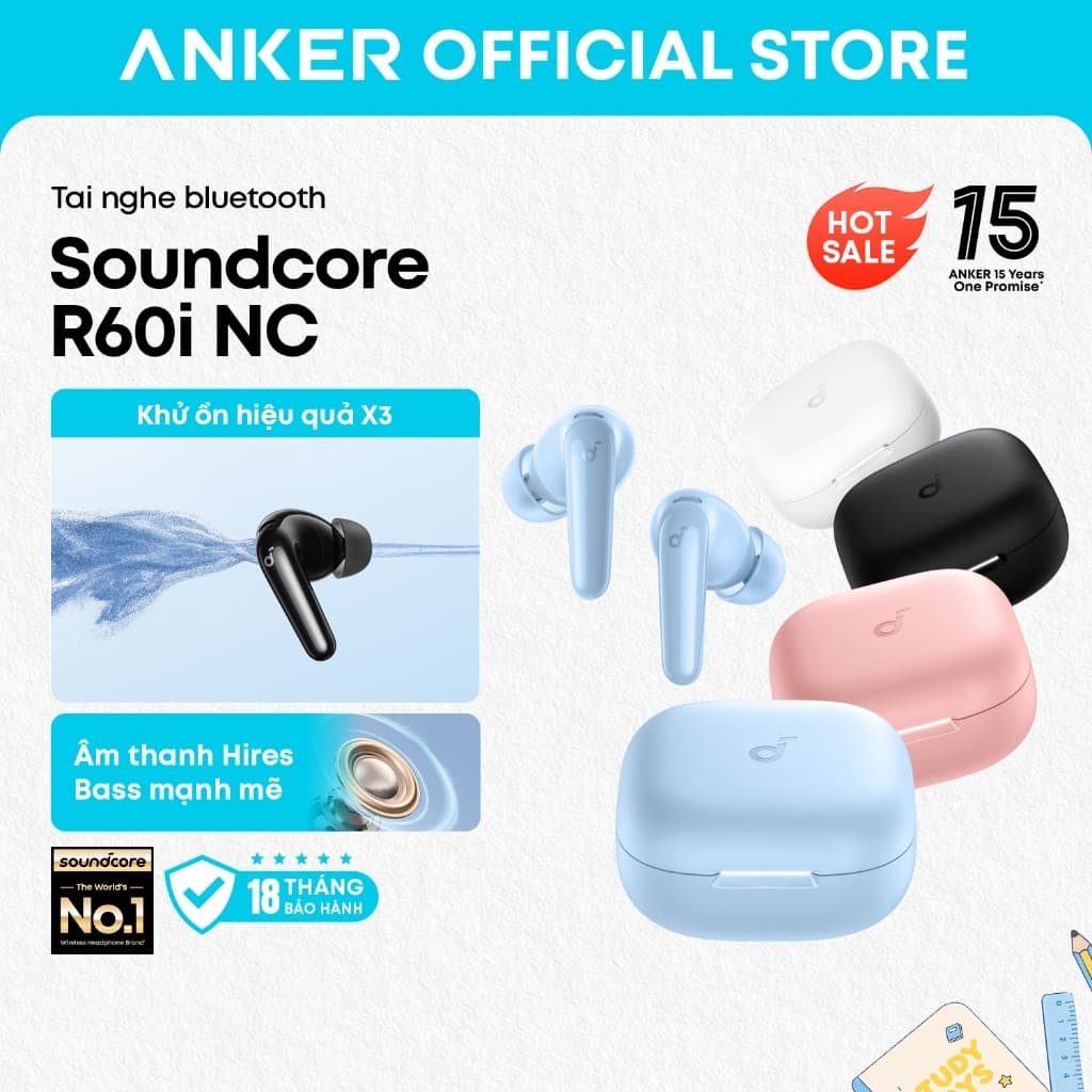 Tai nghe bluetooth soundcore R60i NC, chống ồn 52dB, âm thanh Hi-Res, pin 50H, phiên dịch AI D1202
