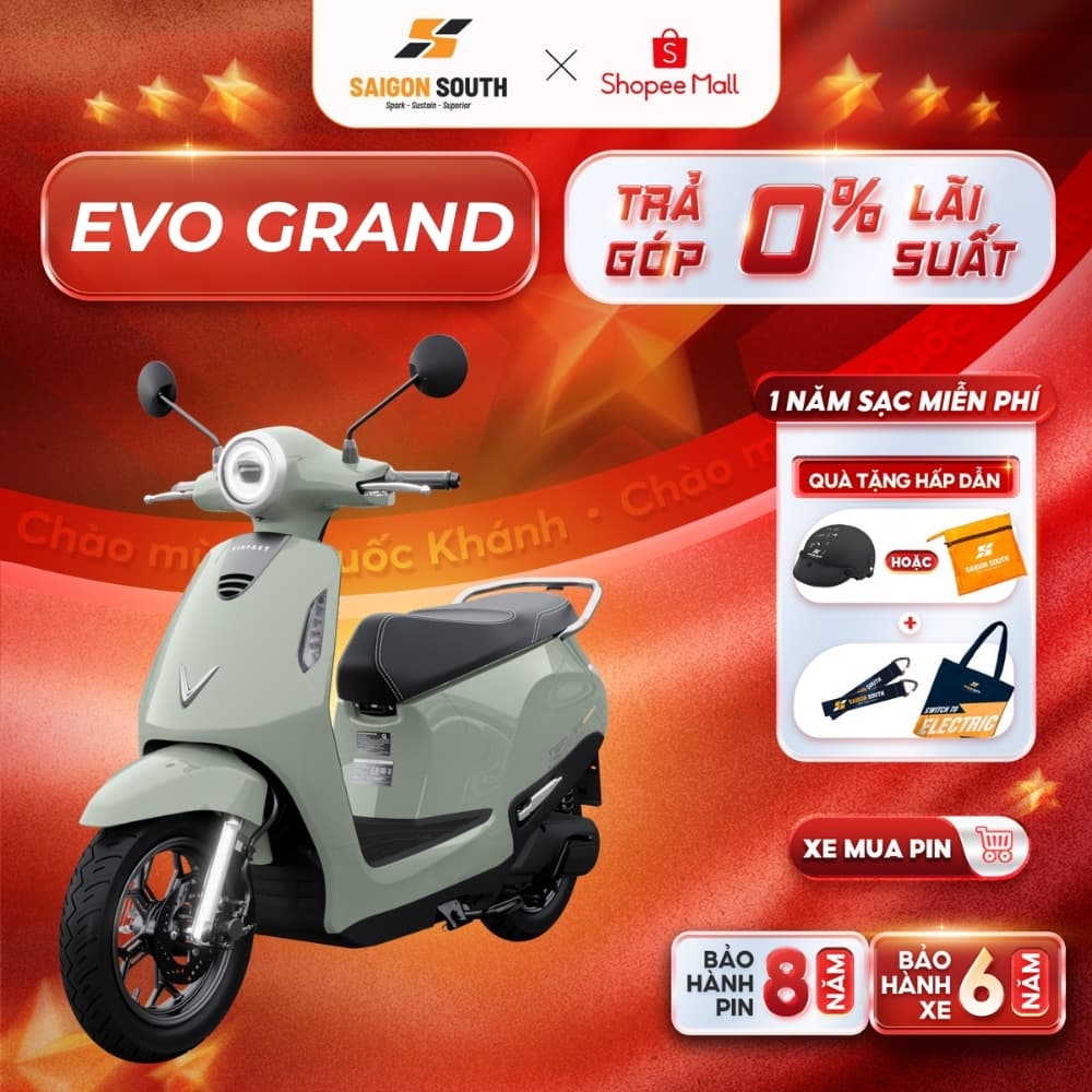 [NHẬN HCM] Xe Máy Điện VinFast Evo Grand - Góp 0% - 262km 1 lần sạc