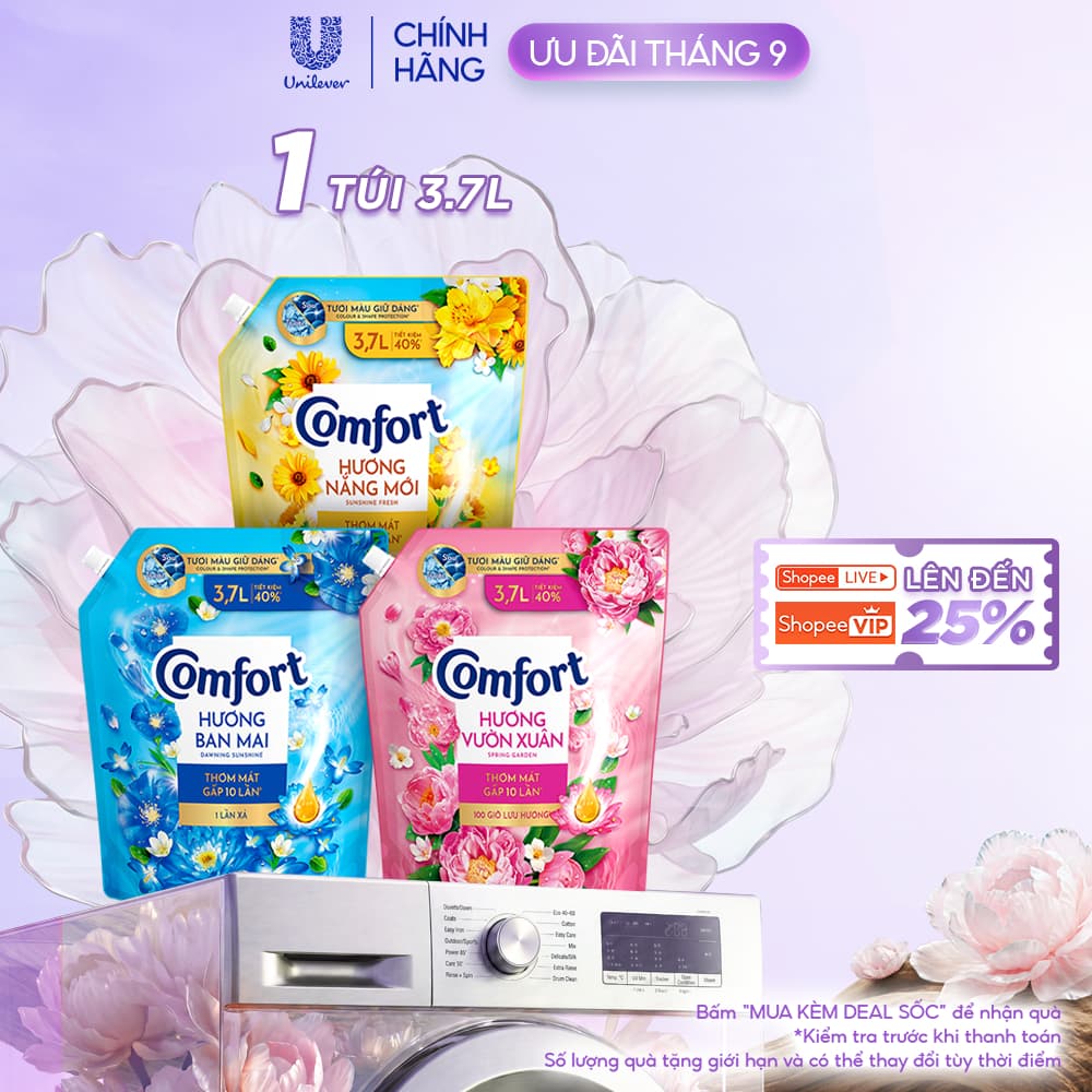 Nước Xả Làm Mềm Vải Comfort Đậm Đặc Một Lần Xả Thơm Mát Suốt Ngày Dài túi 3.7L