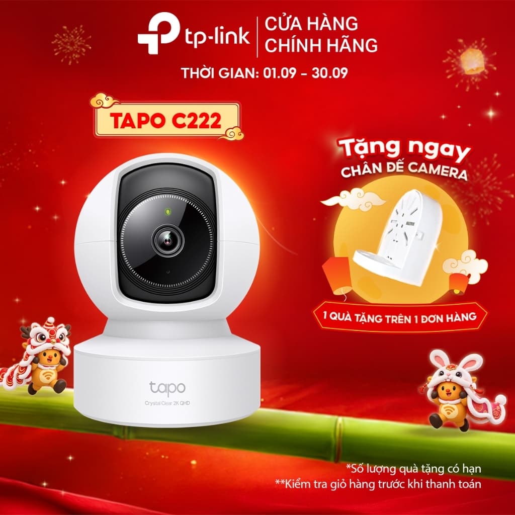 Camera Wi-Fi Trong Nhà TP-Link Tapo C222 | Độ Phân Giải 2K 4MP QHD, Quay Quét 360º, Báo Động Âm Thanh Và Ánh Sáng