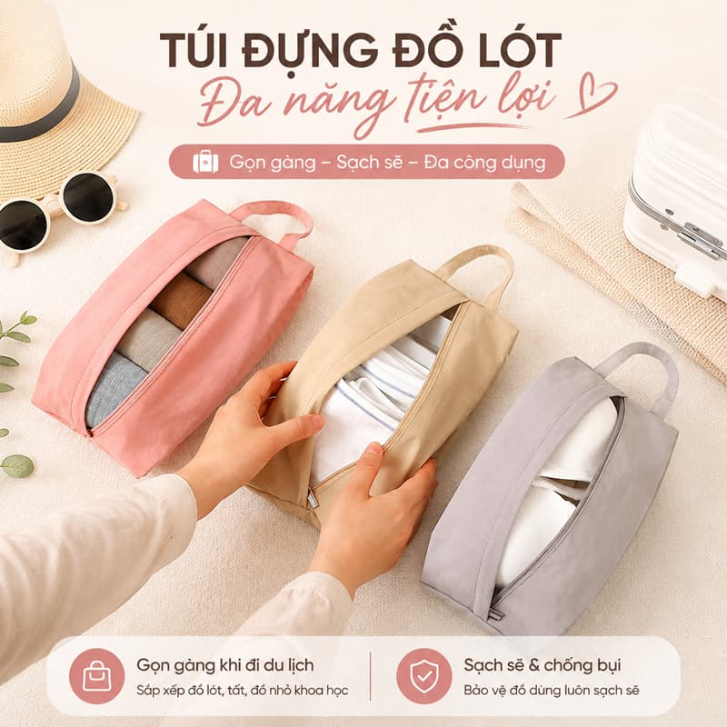🌈COD🌈Combo 3 Túi tạp hóa đa năng, Túi đựng đồ lót du lịch chống bụi di động có dây kéo Túi xách vải giặt