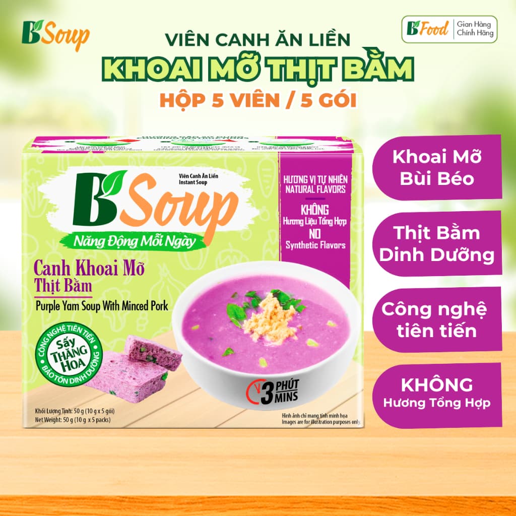 B' Soup [Hộp 5 Viên] Canh Khoai Mỡ Thịt Bằm Ăn Liền Sấy Thăng Hoa, Thực Phẩm Tiện Lợi Dinh Dưỡng