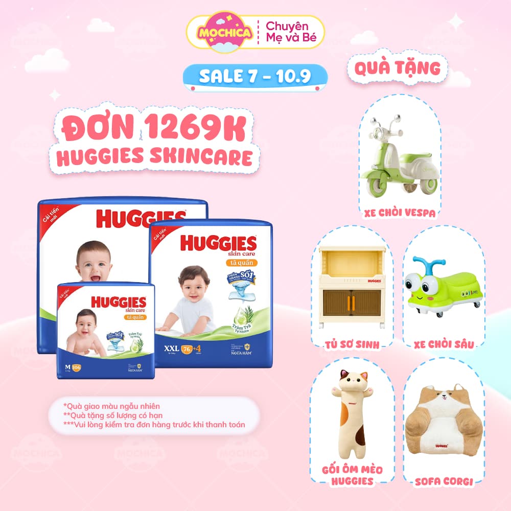 [Siêu nhiều miếng] Bỉm/Tã quần Huggies Tràm Trà Tự Nhiên SKINCARE thấm hút nhanh size Jumbo Mochica