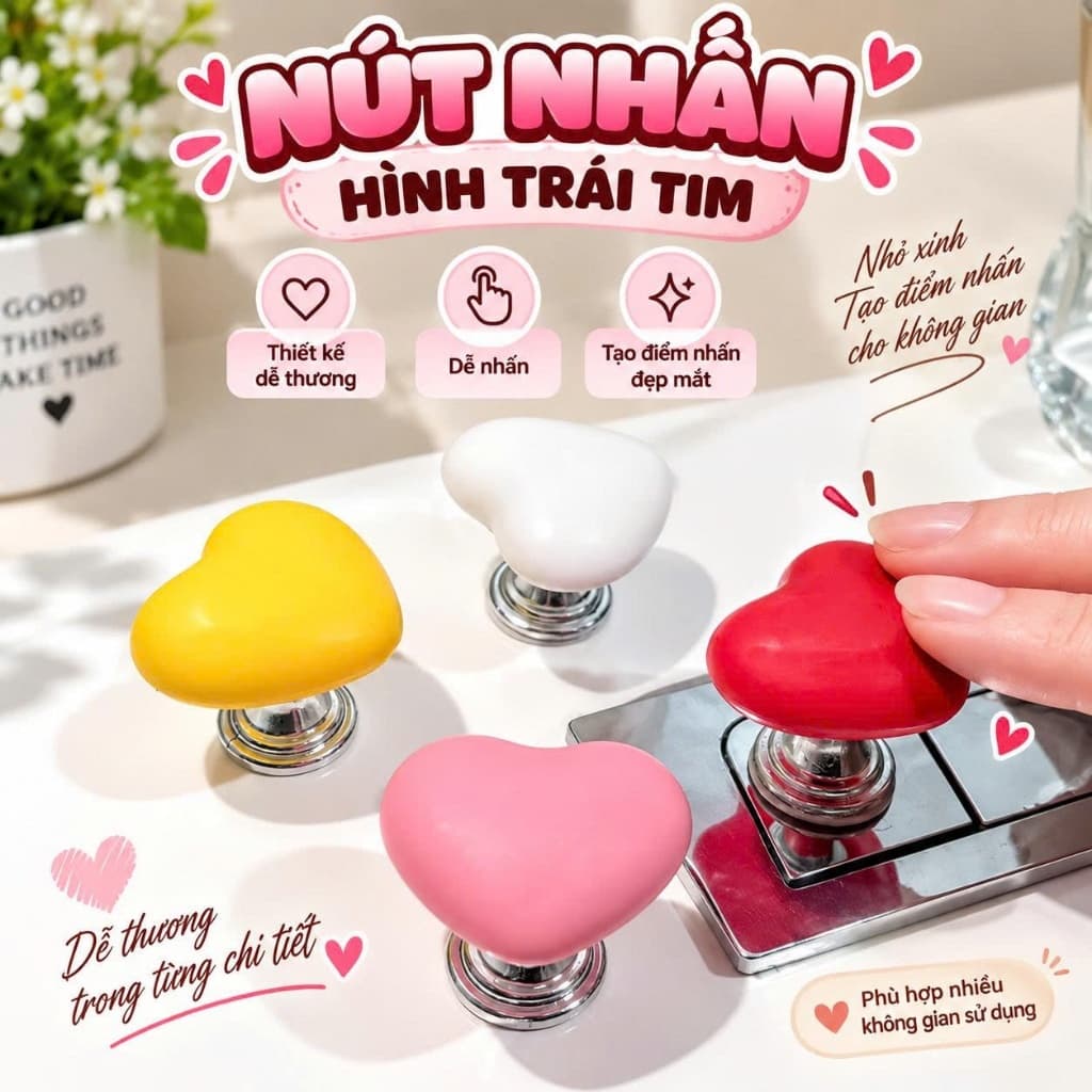 Nút dán nhấn xả nước bồn cầu - tay nắm cửa hình Trái Tim đa năng tiện lợi sáng tạo