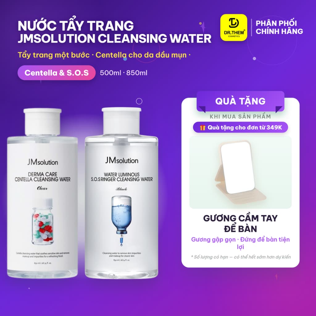 Nước Tẩy Trang Jmsolution Cleansing Water 500ml / 850ml (JM solution Centella/Ceramide/S.O.S Ringer)- Dr Thêm