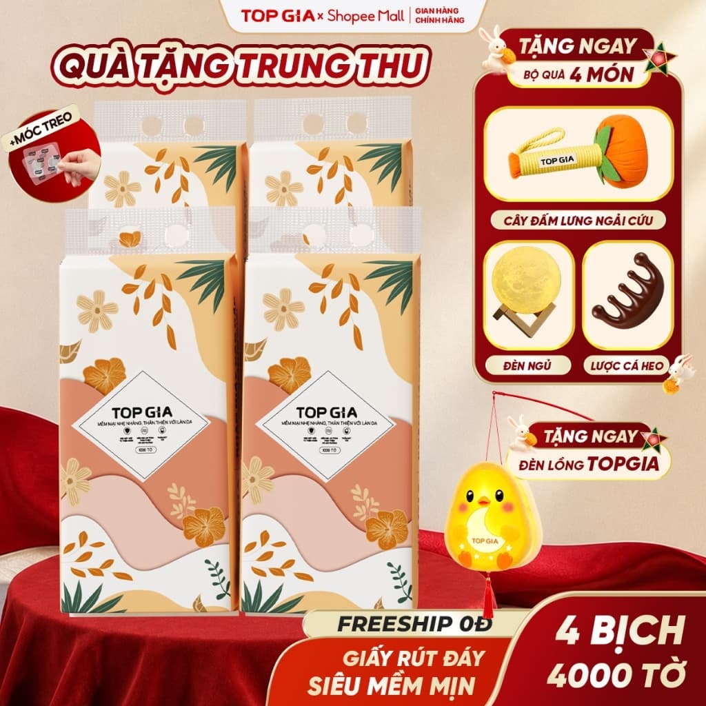 [QÙA TẶNG TRUNG THU] Khăn giấy rút đáy Tiểu hạ TopGia 1000 tờ 4 lớp mềm mịn tặng bộ quà nhiều món