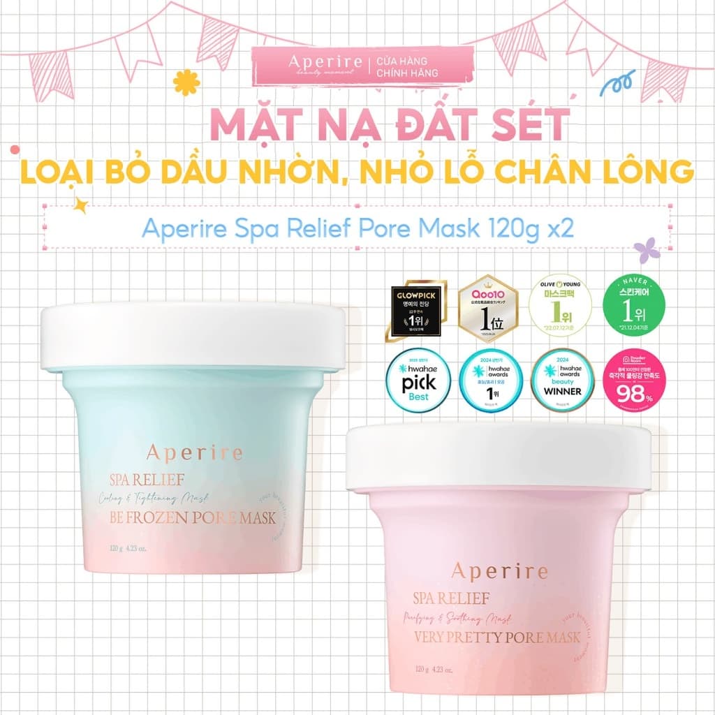 [APERIRE] Mặt Nạ Đất Sét Giúp Giảm Dầu Thừa, Nhỏ Lỗ Chân Lông Aperire Spa Relief Pore Mask 120g