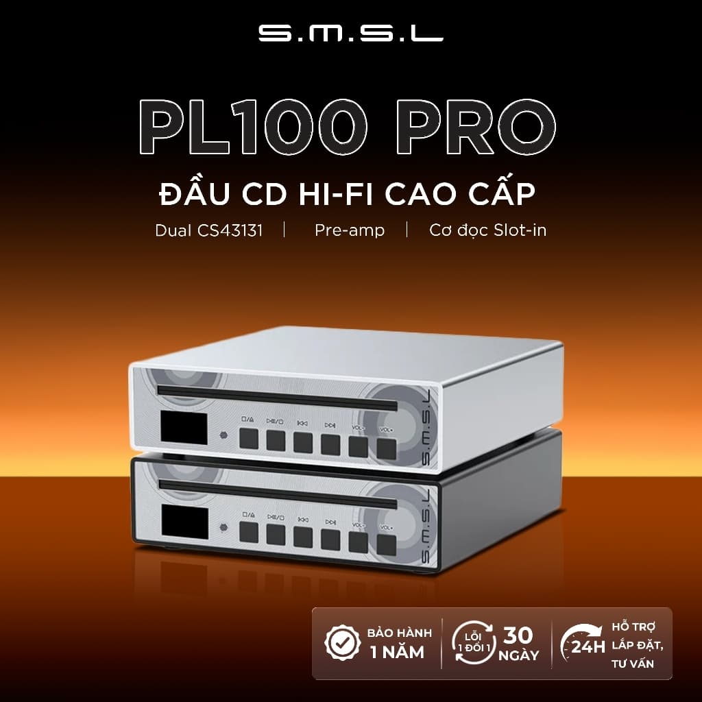 Đầu CD Hi-Fi SMSL PL100 PRO, CD Player Tích Hợp Headphone, Nuốt Đĩa Philips, Nghe CD Chất Lượng Cao