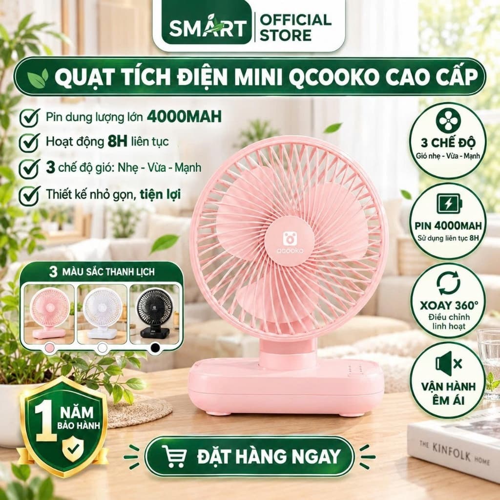 (HỎA TỐC - BH 12T) Quạt tích điện CAO CẤP pin 4000mAh, quạt mini, quạt để bàn 4 TỐC ĐỘ gió chạy êm,type C