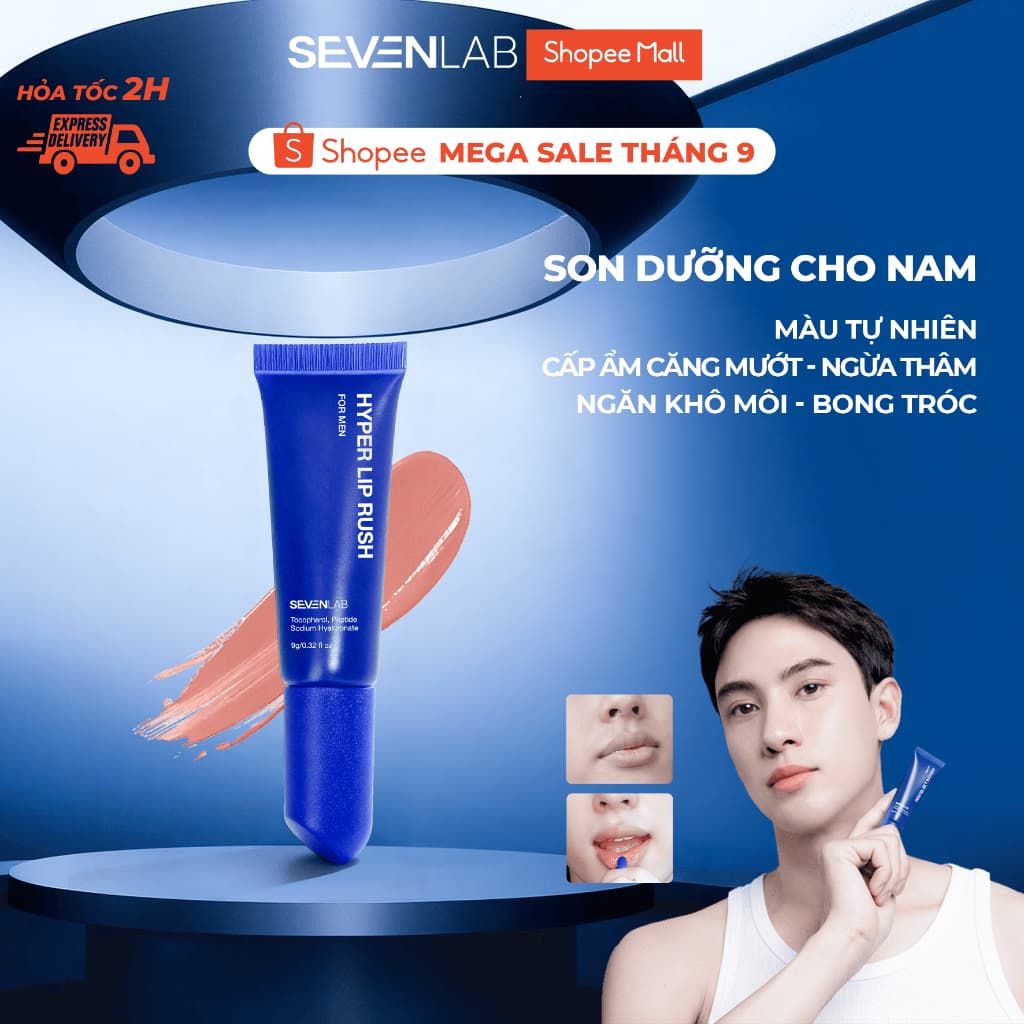 Son dưỡng môi có màu cao cấp dành cho nam SEVENLAB 9gr không bóng dính, giảm nứt nẻ Hyper Lip Rush