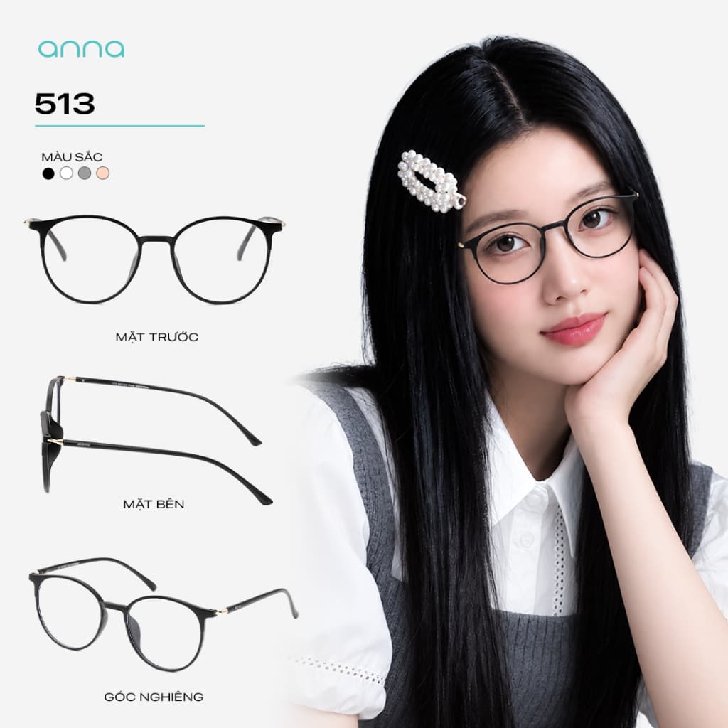 Gọng kính mắt thời trang nữ ANNA dáng tròn chất liệu nhựa dẻo chắc chắn hiện đại 513
