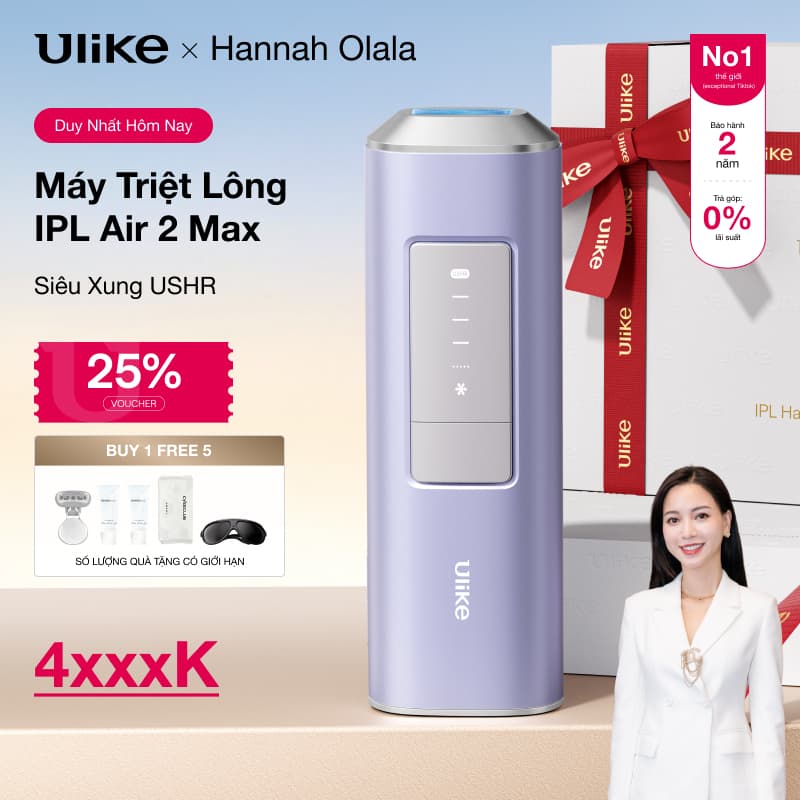 (Hannah)Máy Triệt Lông Ulike Air 2 Max Tím Aurora-Công Nghệ IPL triệt lạnh bằng đá Sapphire,siêu xung độc quyền USHR