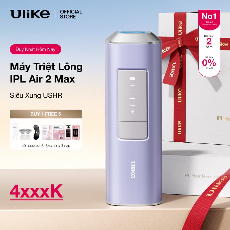 (New) Máy Triệt Lông Ulike Air 2 Max Tím Aurora-Công Nghệ IPL triệt lạnh bằng đá Sapphire &USHR