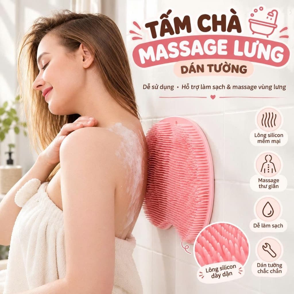 (trái tim)Tấm silicon chà lưng,chà chân có móc treo