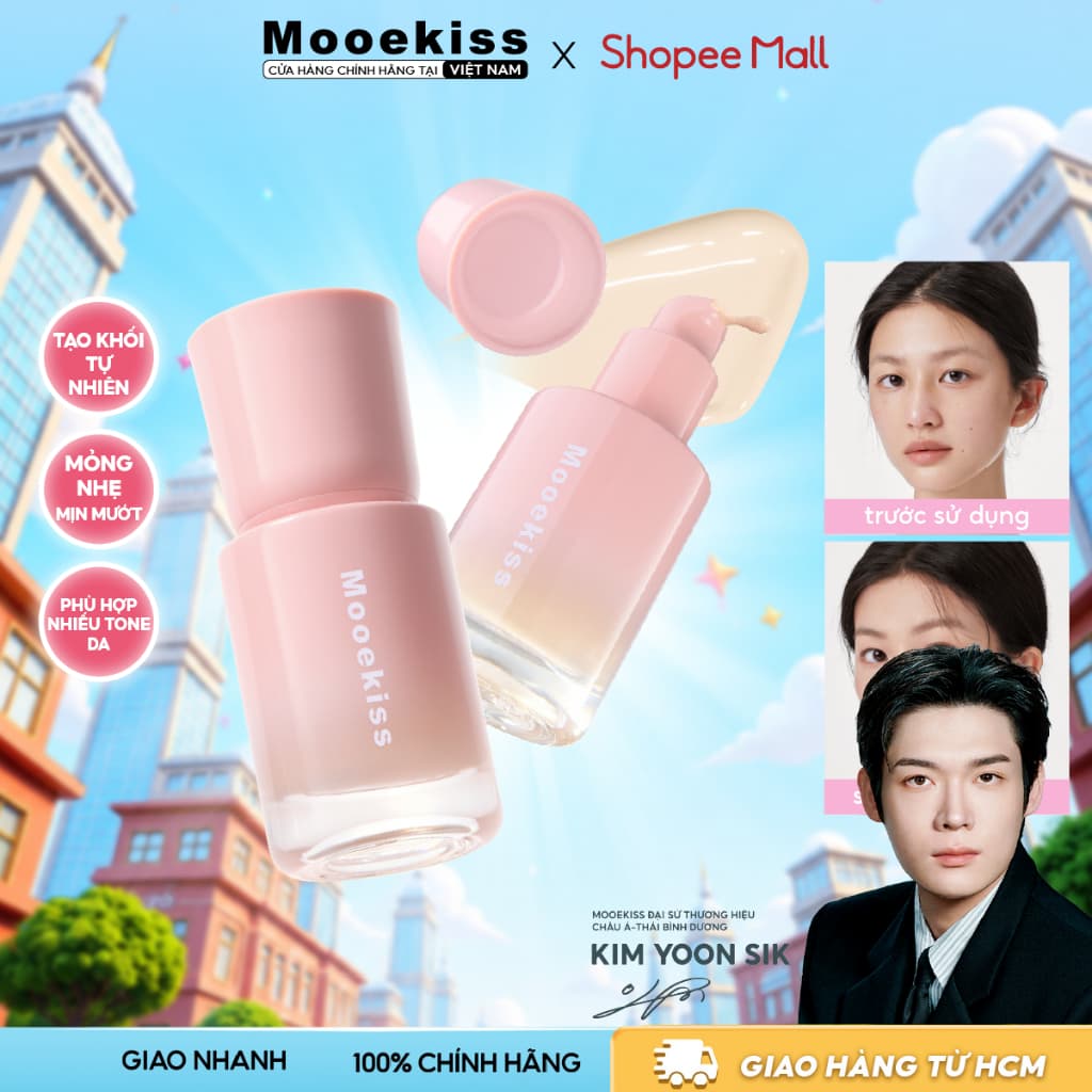 [Mới] Kem Nền Mooekiss Che Khuyết Điểm, Mịn Lì Lâu Trôi, Kiềm Dầu Dưỡng Ẩm, Cho Da Dầu & Da Hỗn Hợp Y01 [m]