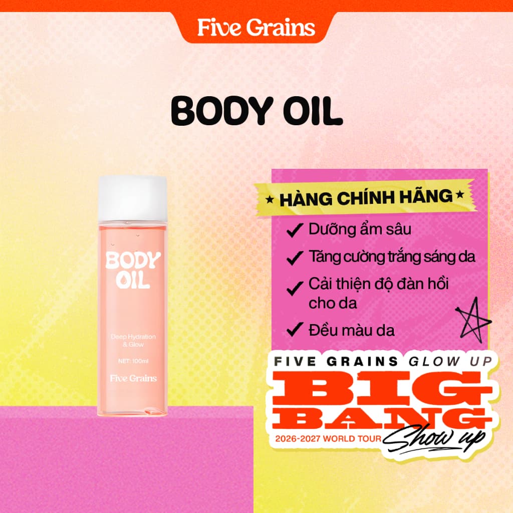 Body Oil Dầu Dưỡng Thể Five Grains 3 Trong 1 Dưỡng Ẩm Mềm Mịn Căng Bóng Săn Chắc Da 100ml