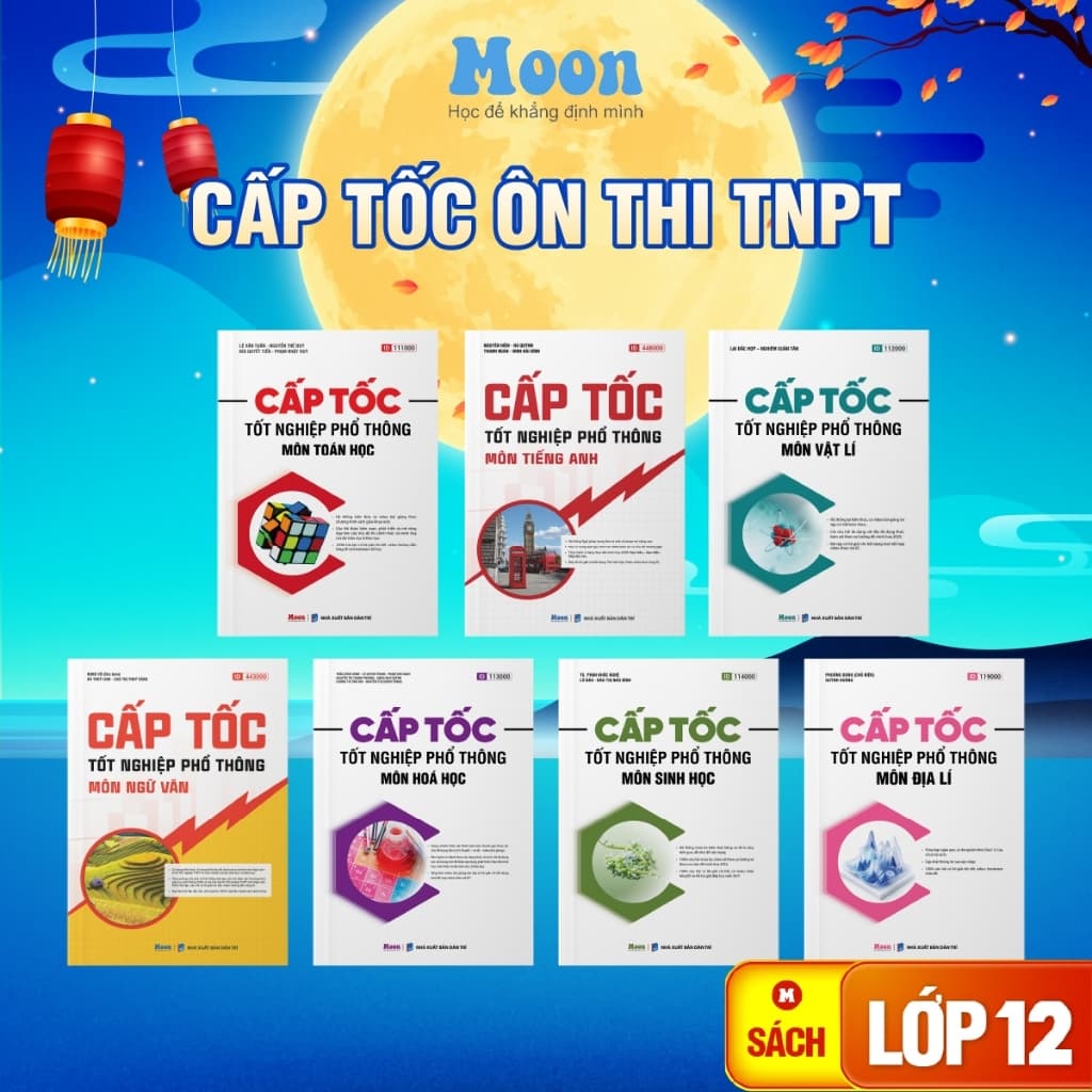 Sách ôn Cấp tốc Tốt Nghiệp THPT 2026 môn Toán học , Vật Lí, Hoá học, Sinh học  Anh Văn Địa 12 - MoonBook