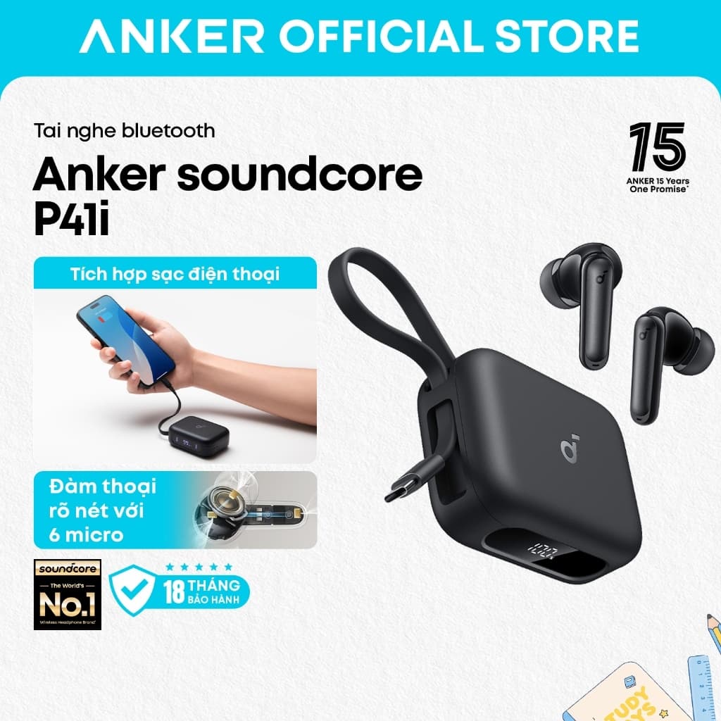 Anker soundcore Tai nghe bluetooth P41i chống ồn chủ động, tích hợp cáp USB-C có thể sạc điện thoại A3937