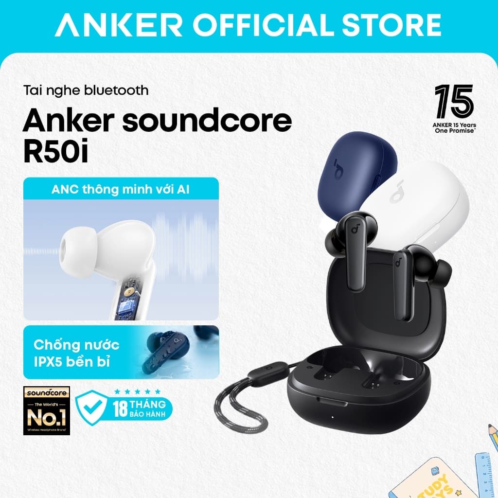 Tai nghe bluetooth Anker soundcore R50i, thời lượng phát tới 30H, nghe gọi rõ ràng và âm trầm cao, chống nước IPX5