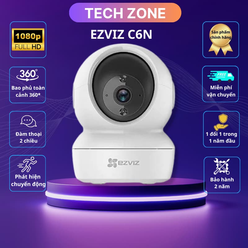 Camera EZVIZ C6N PRO độ phân giải 2K-3MP, camera 360 theo chuyển động, cảnh báo còi hú
