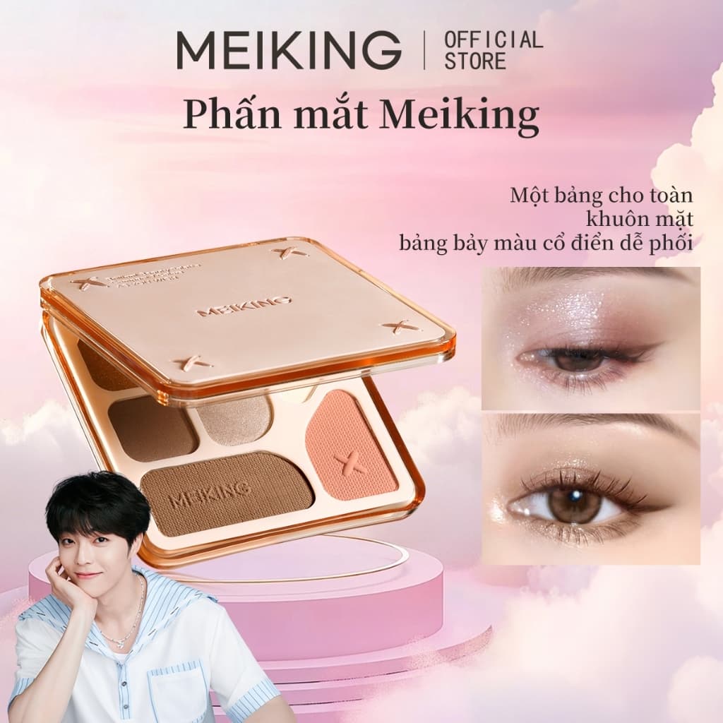 【MEIKING】Bảng phấn mắt Meiking 7 ô đa năng hạt phấn ánh nhũ siêu mịn 2 tone màu Hsd < 12 tháng