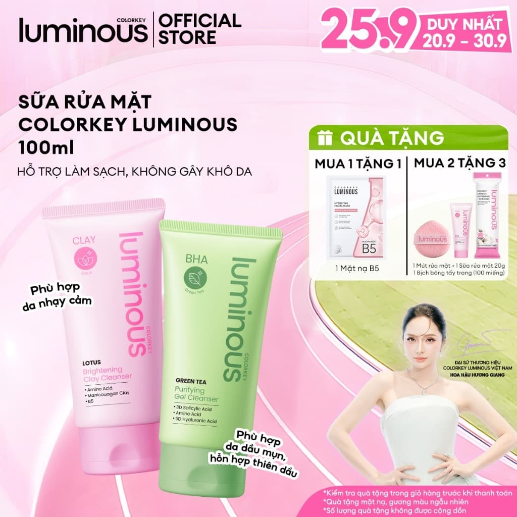 Sữa rửa mặt hỗ trợ làm sạch sâu, kiềm dầu, dưỡng ẩm dịu nhẹ cho da dầu mụn, nhạy cảm Colorkey Luminous |100ml