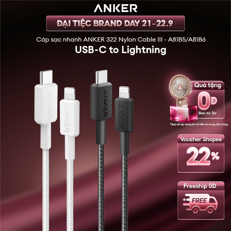 [iPhone 8 -14] Cáp Sạc Nhanh ANKER 322 Nylon Dù USB-C to Lightning | Đạt chứng nhận MFi Apple | Chắn chắc - A81B5/6