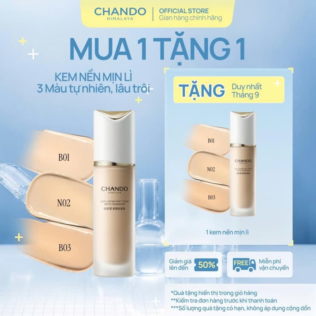 [MUA 1 TẶNG 1][Date 4/2027]Kem Nền CHANDO Himalaya Mịn Tự Nhiên Lâu Trôi 30mL Hàng Chính Hãng