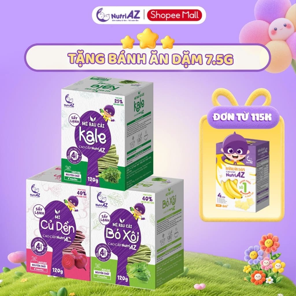 Mì Ăn Dặm Rau Củ Cao Cấp NutriAZ Cho Bé Ăn Dặm Từ 6 Tháng Bổ Sung Vitamin, Canxi Và Chất Xơ