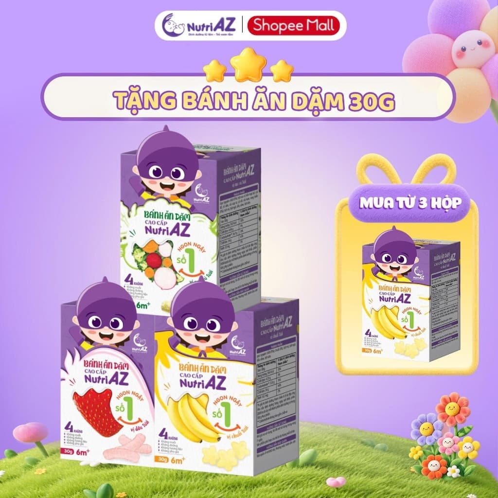 Bánh Ăn Dặm Cao Cấp NutriAZ Vị Trái Cây, Rau Củ Cho Trẻ Từ 6 Tháng Tuổi