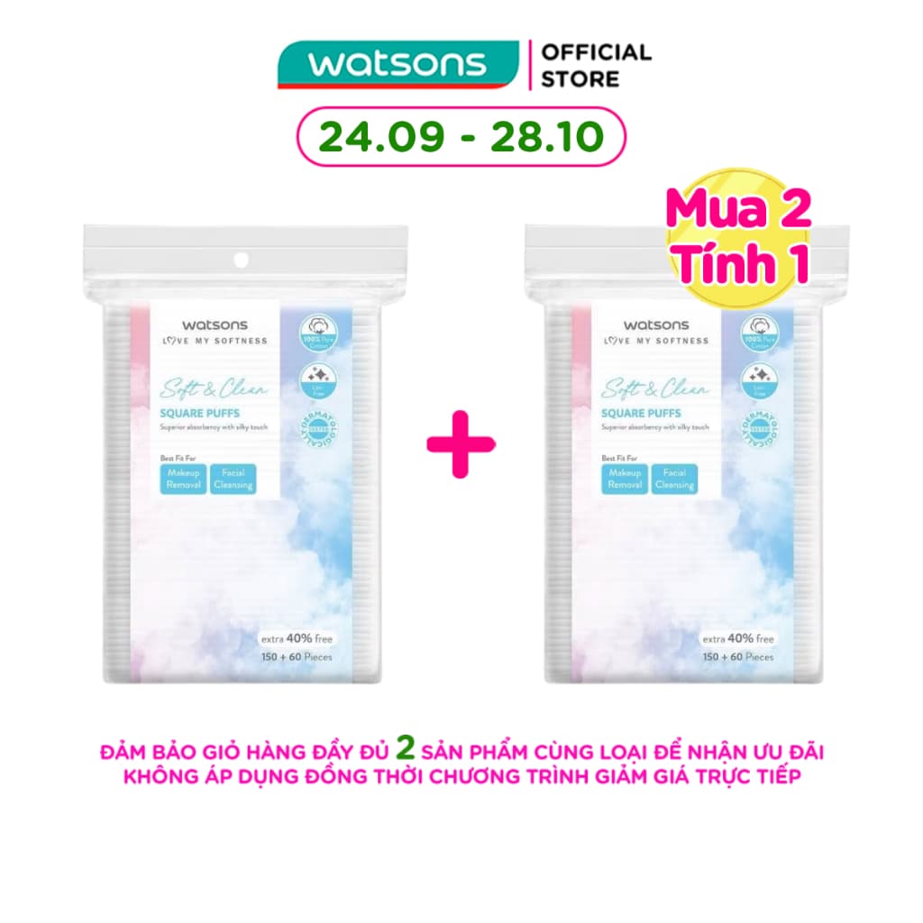 Bông Tẩy Trang Watsons Square Puffs 150S+40%