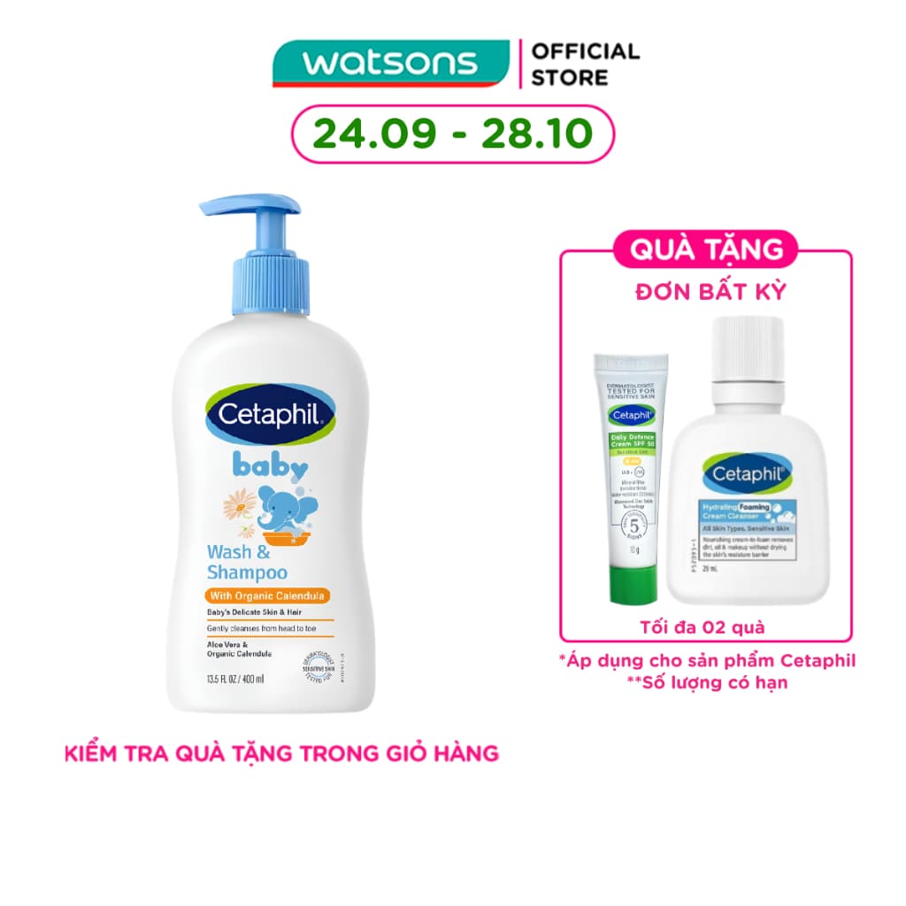 Sữa Tắm Gội Trẻ Em Cetaphil Baby Organic Calendula Tinh Chất Hoa Cúc 400ml