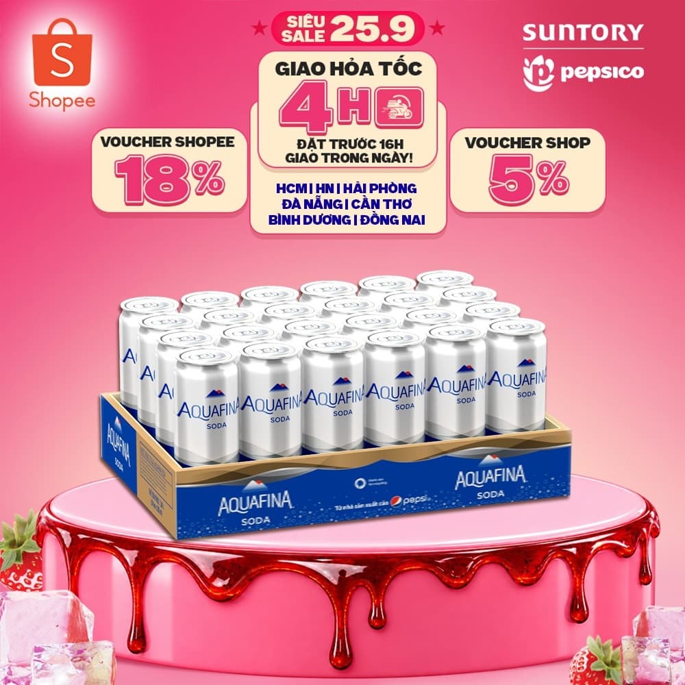 [Giao hỏa tốc] Thùng 24 Lon Nước Uống Có Gaz Aquafina Soda (320ml/lon)