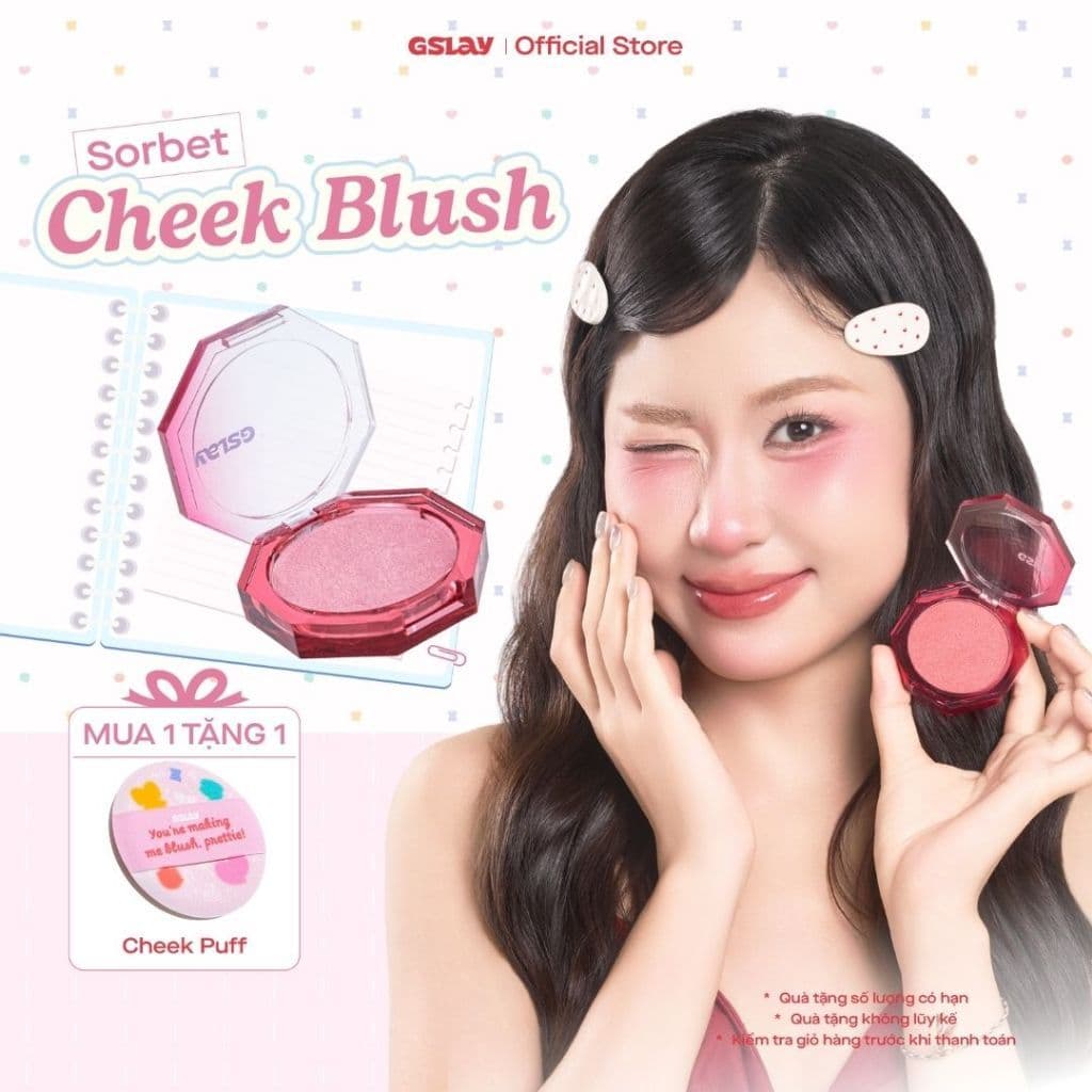 Má Hồng Kem Hoá Phấn GSLAY Sorbet Cheek Blush thuần chay mịn lì và nhũ dễ tán bền màu (5gr)