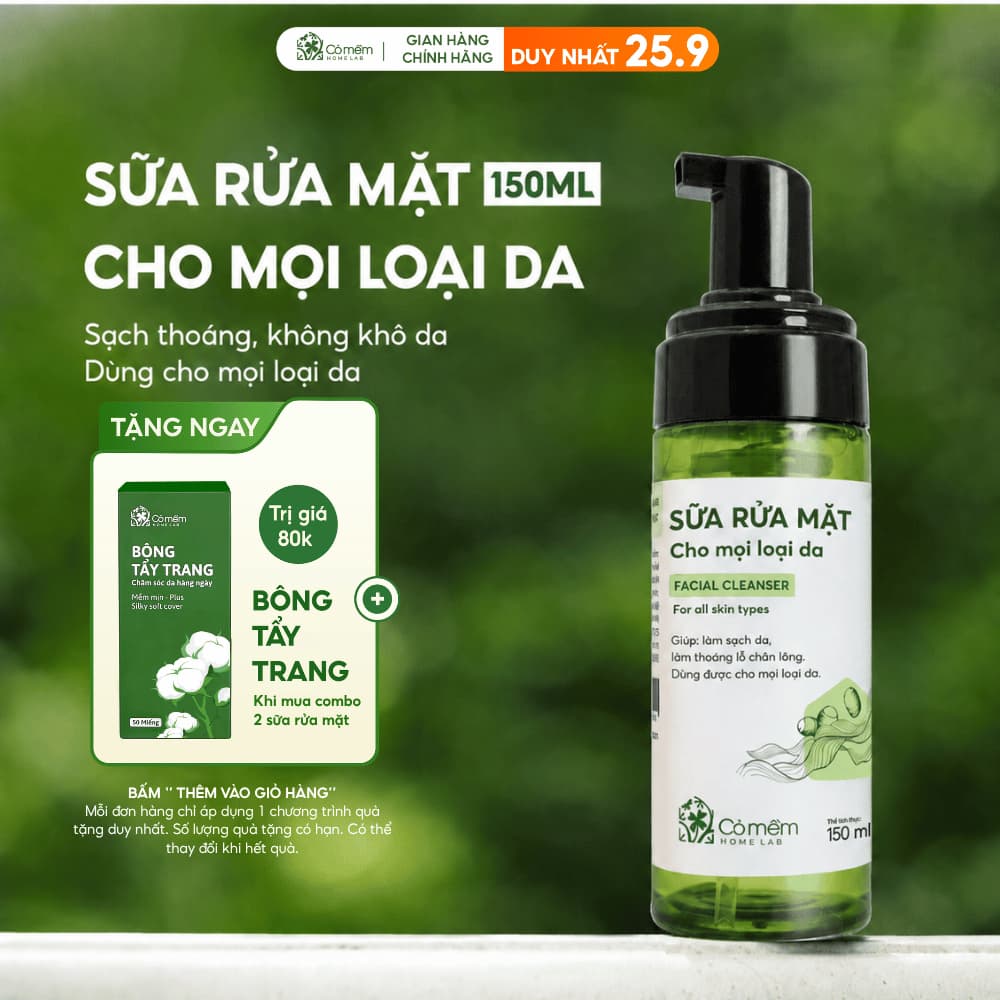 Sữa Rửa Mặt Tạo Bọt Cho Mọi Loại Da Dưỡng Ẩm Làm Sạch Sâu Cỏ Mềm 150ml