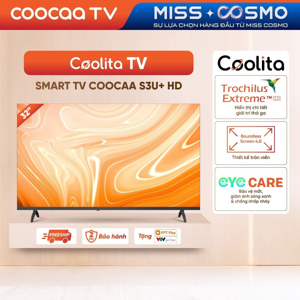 Smart TV COOCAA 32 Inch HD 32S3U+ | Game Mode | WiFi | 2 HDMI 2 USB | Dolby Audio - Miễn phí lắp đặt HN&HCM