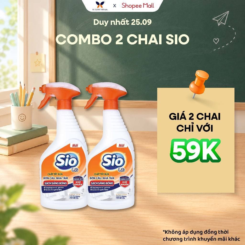 Combo 2 Nước Tẩy Rửa Bồn Cầu, Nhà Tắm SIO 750ml - xịt bọt tuyết, Hương gỗ, sử dụng tiện lợi