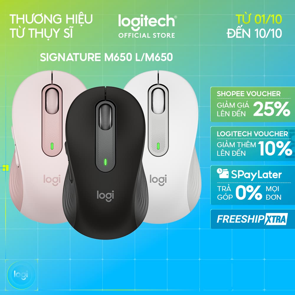 Chuột không dây bluetooth Logitech Signature M650 - SmartWheel, giảm ồn, tùy chỉnh các nút